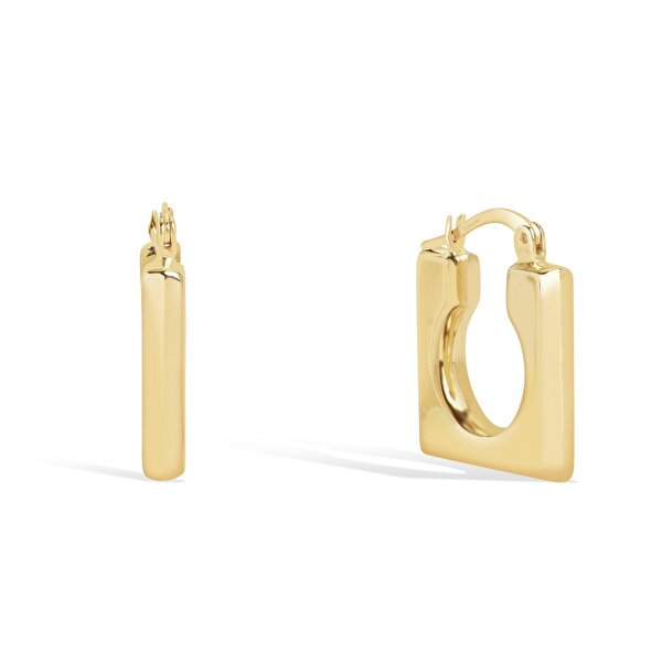 14 Ayar Sarı Altın Kare Halka Küpe