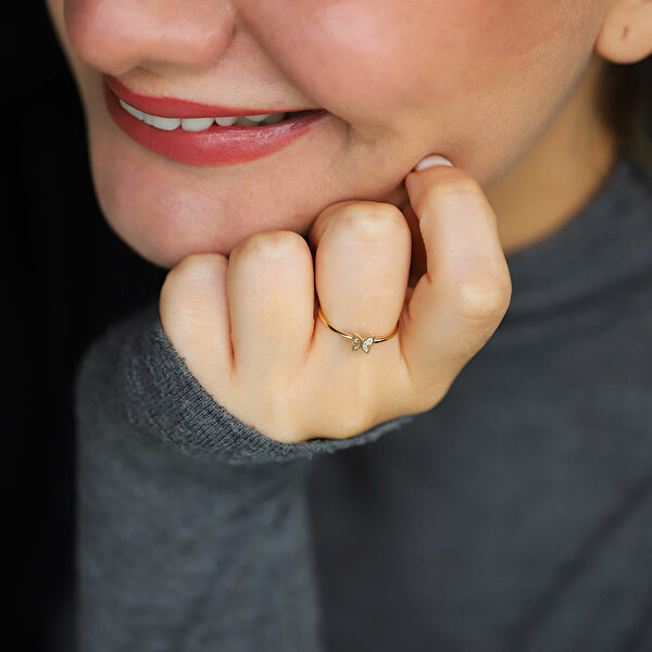 14 Ayar Sarı Altın Kelebek Minimal Yüzük