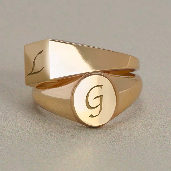 14 Ayar Sarı Altın Kişiye Özel Harf Yüzük