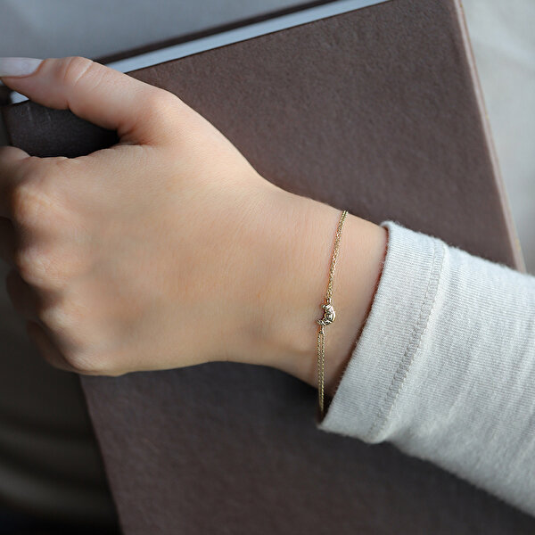 14 Ayar Sarı Altın Kruvasan Minimal Bileklik