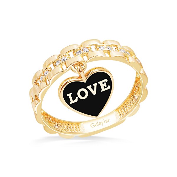 14 Ayar Sarı Altın Love Figürlü Yüzük