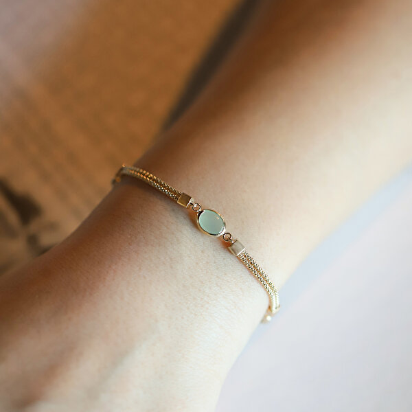 14 Ayar Sarı Altın Yeşil Opal Taşlı Bileklik