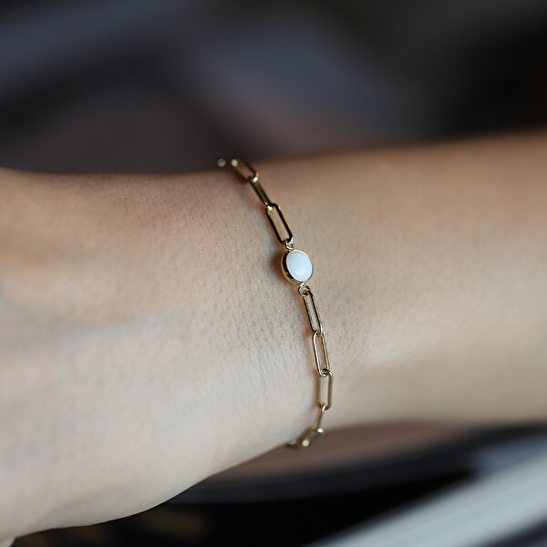 14 Ayar Sarı Altın Beyaz Opal Taşlı Bileklik