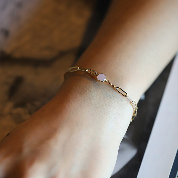 14 Ayar Sarı Altın Pembe Opal Taşlı Bileklik
