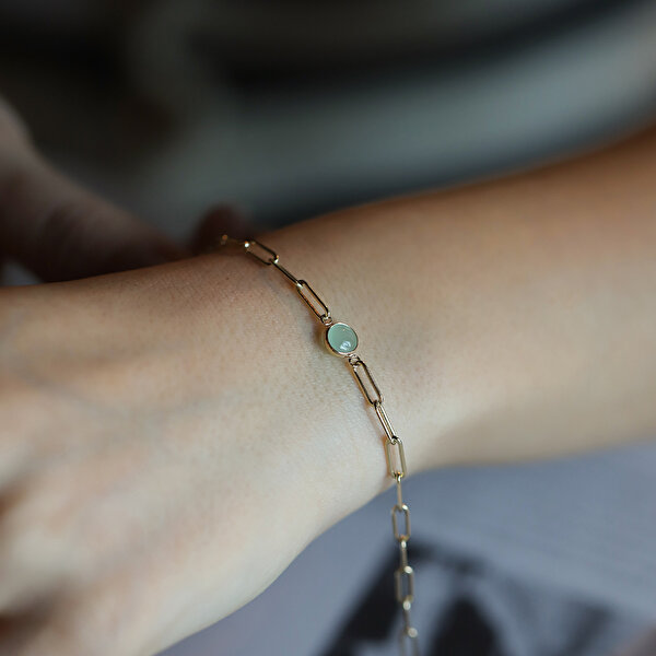 14 Ayar Sarı Altın Yeşil Opal Taşlı Bileklik