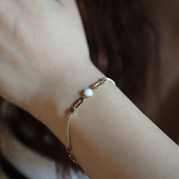 14 Ayar Sarı Altın Beyaz Opal Taşlı Bileklik