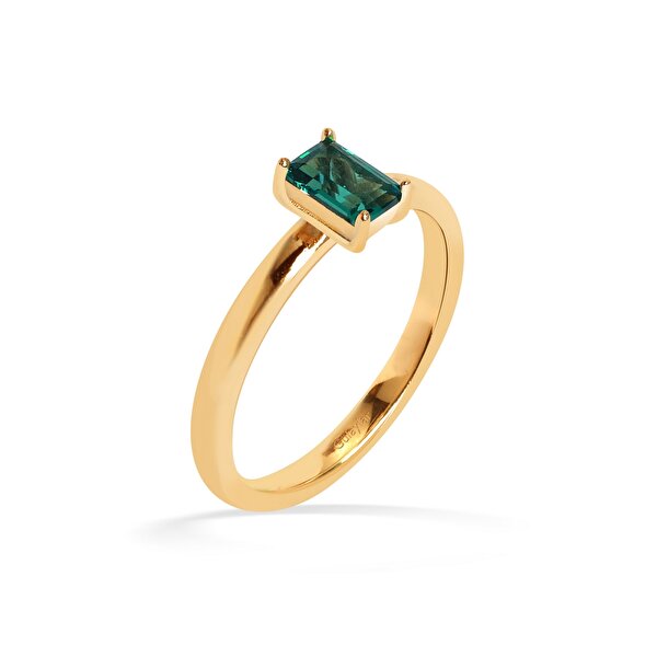 14 Ayar Sarı Altın Yeşil Baget Taşlı Yüzük