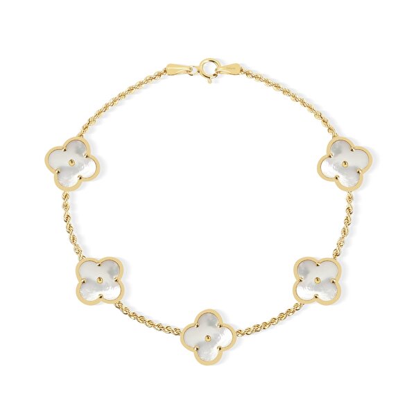 14 Ayar Sarı Altın Sedefli Yonca Bileklik