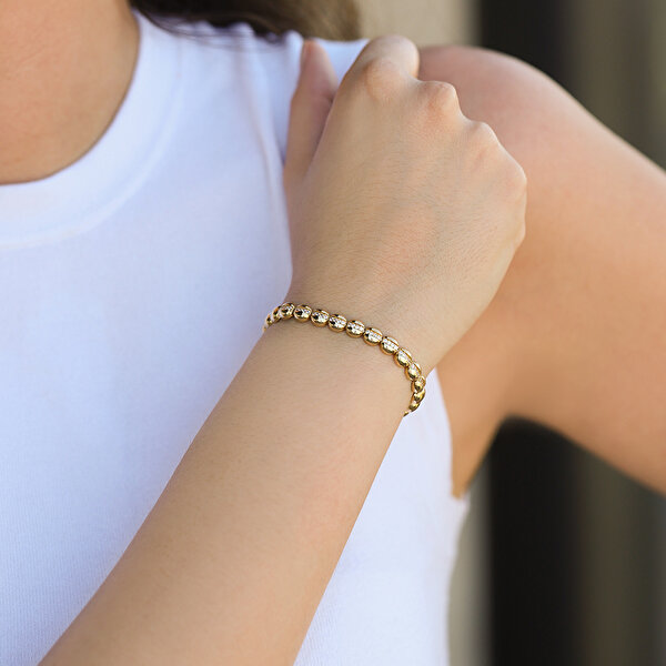 14 Ayar Sarı Altın Taşlı Top Bileklik