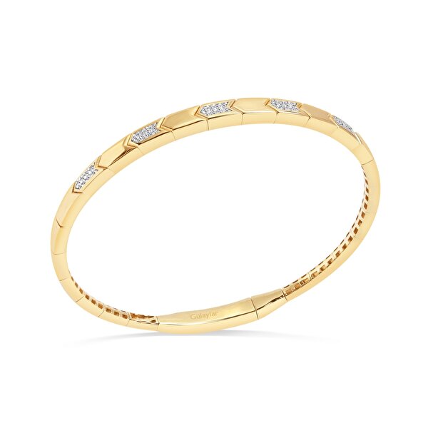 14 Ayar Sarı Altın Taşlı Kelepçe Bilezik