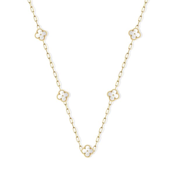 14 Ayar Sarı Altın Sedefli Yonca Kolye