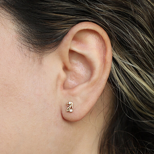 14 Ayar Sarı Altın Taşlı Minimal Küpe