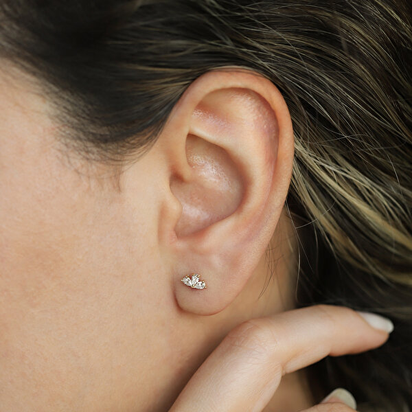 14 Ayar Sarı Altın Taşlı Minimal Küpe