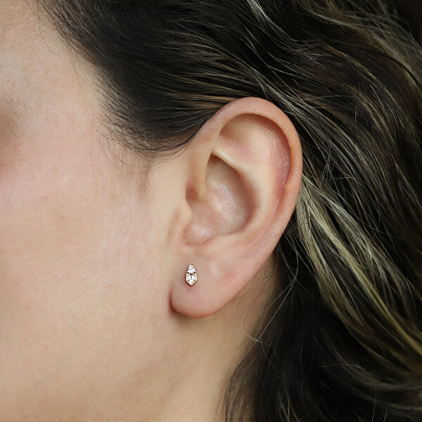 14 Ayar Sarı Altın Taşlı Minimal Küpe