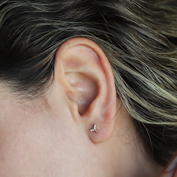 14 Ayar Sarı Altın Uçak Minimal Küpe