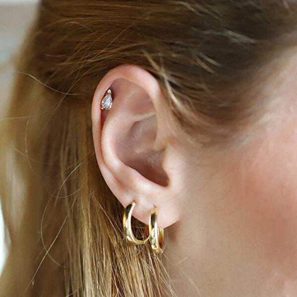 14 Ayar Sarı Altın Damla Taş Tragus Piercing
