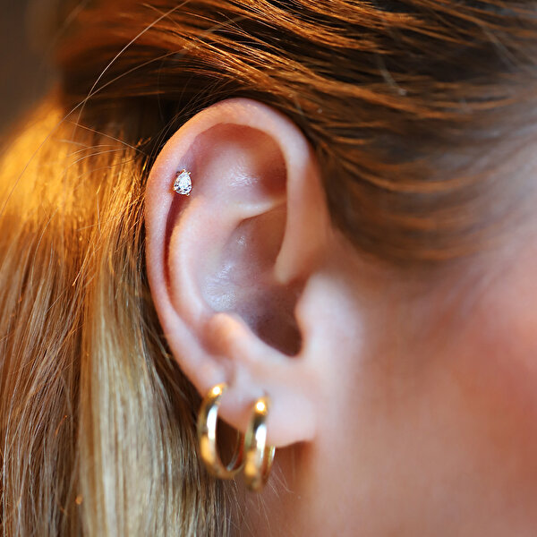 14 Ayar Sarı Altın Damla Taş Tragus Piercing