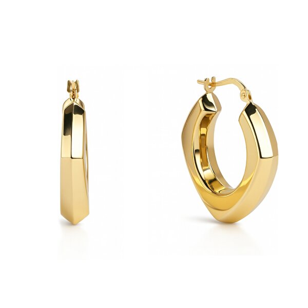 14 Ayar Sarı Altın Üçgen Halka Küpe