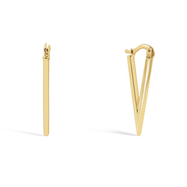 14 Ayar Sarı Altın Üçgen Küpe