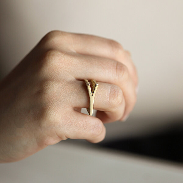 14 Ayar Sarı Altın Y Bold Harf Yüzük
