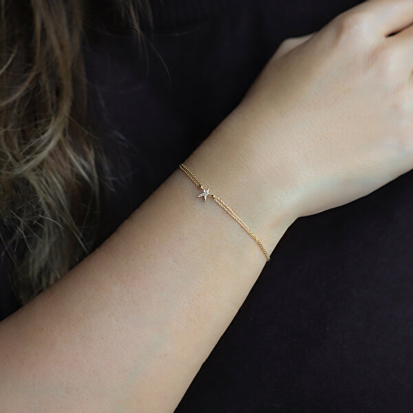 14 Ayar Sarı Altın Yıldız Minimal Bileklik