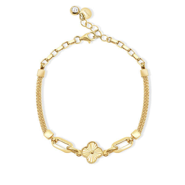 14 Ayar Sarı Altın Yonca Balık Sırtı Bileklik