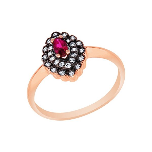 14 Ayar Rose Altın Pembe Taşlı Yüzük