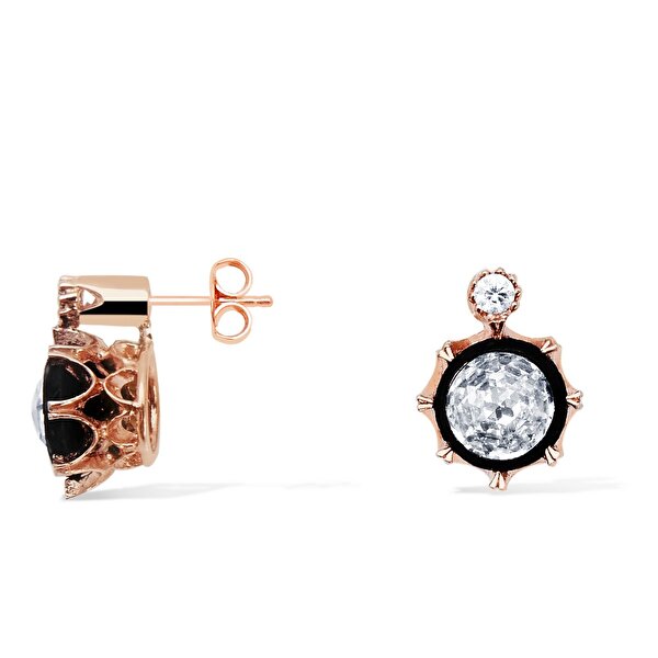 8 Ayar Rose Altın Elmas Görünümlü Küpe