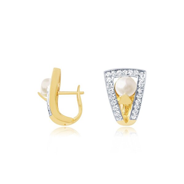 14 Ayar Sarı Altın İnci Küpe