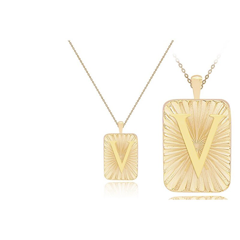 14 Ayar V Harf Plaka Kolye