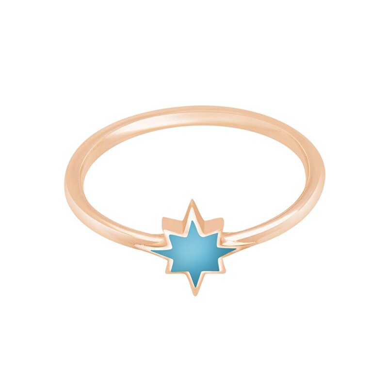 14 Ayar Rose Altın Yeşil Mineli Kutup Yıldızı Yüzük