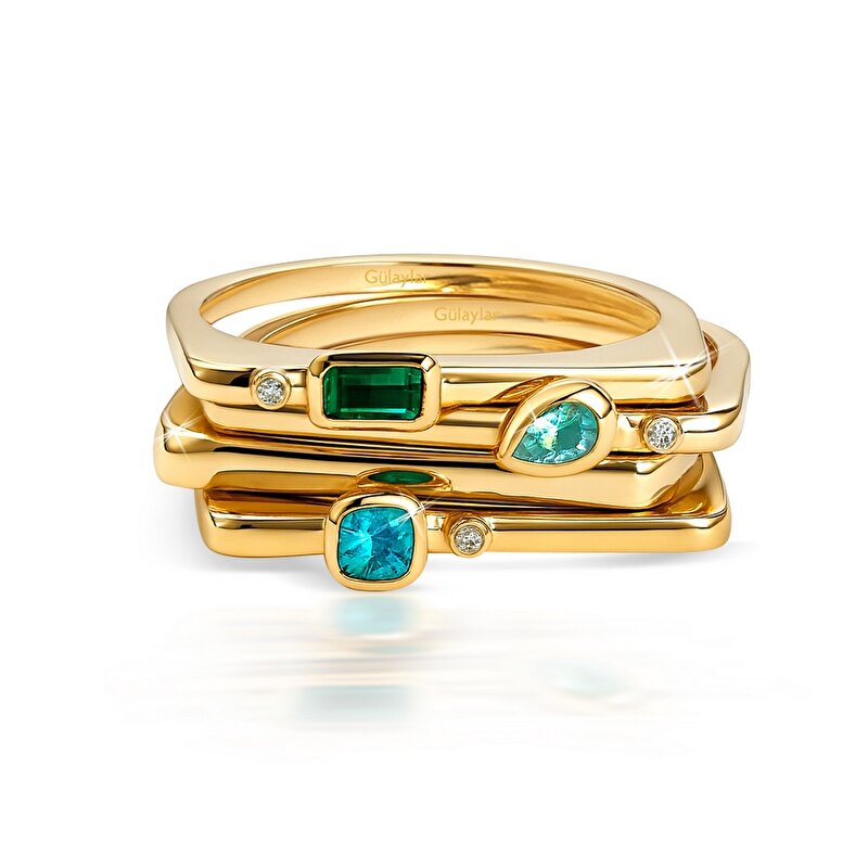 0,09 Karat Pırlanta Zümrüt Taşlı Yüzük