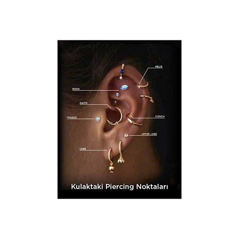 14 Ayar Sarı Altın Taşlı Tragus Piercing