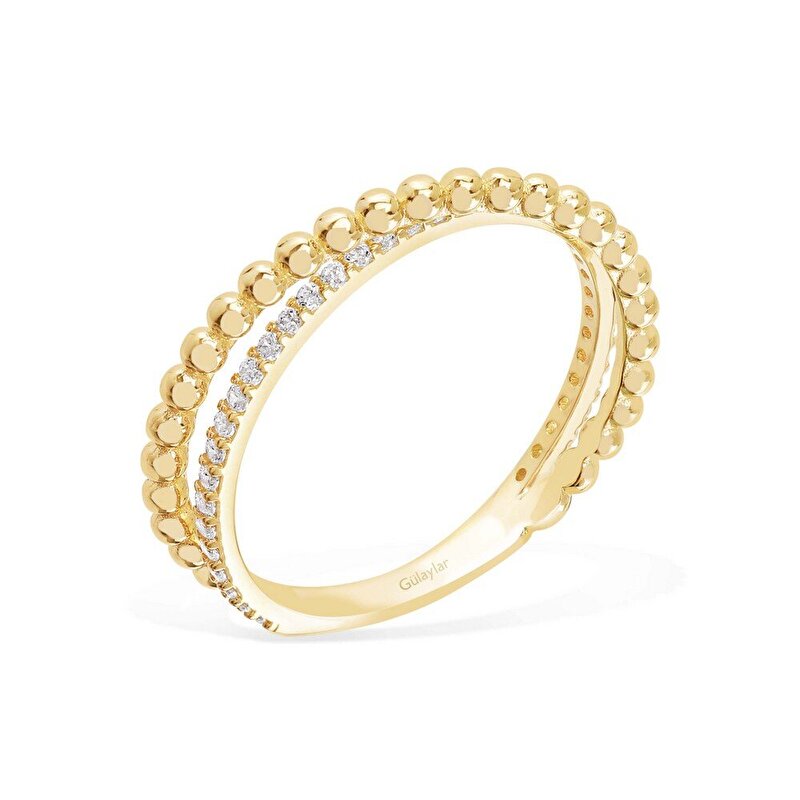 14 Ayar Sarı Altın Taşlı Minimal Yüzük