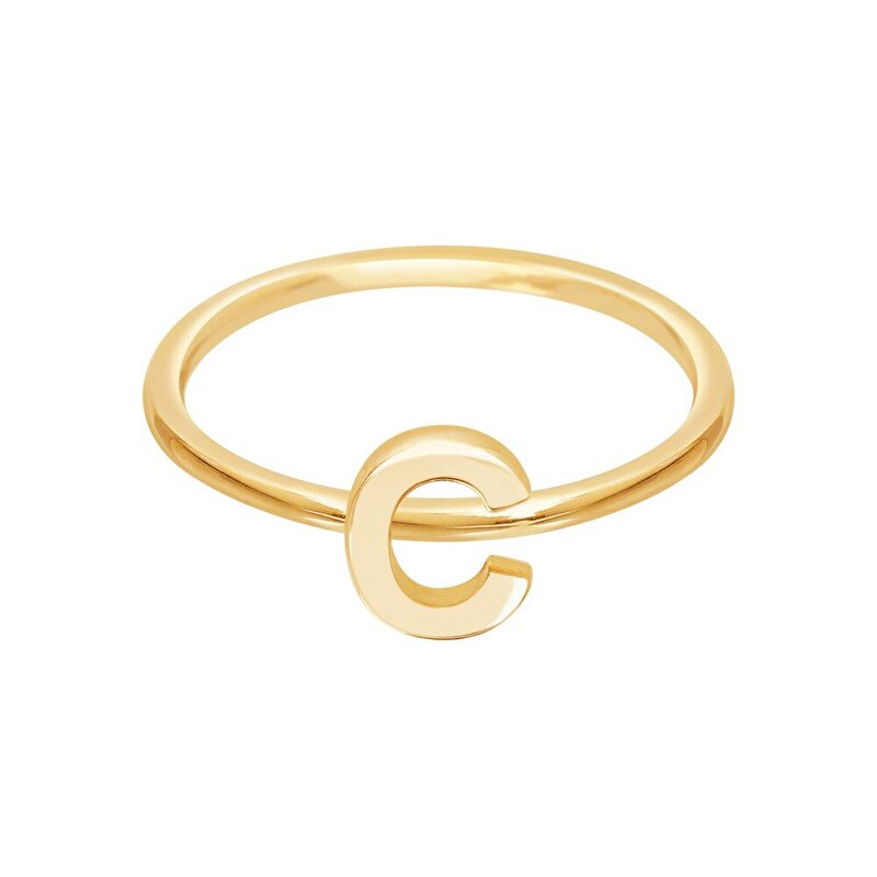 14 Ayar Sarı Altın C Harf Yüzük