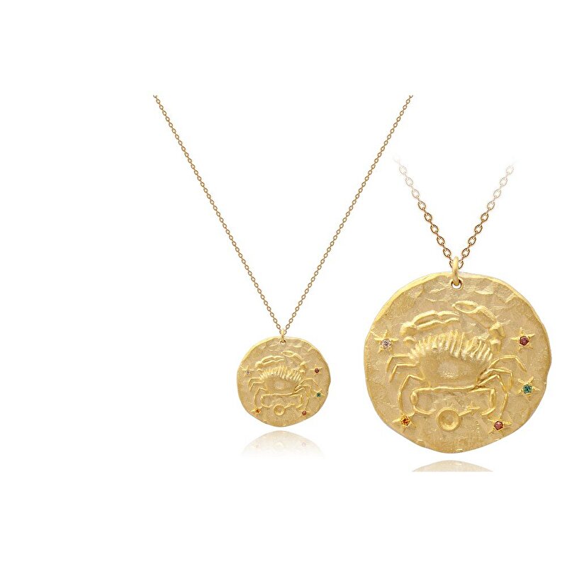 14 Ayar Sarı Altın Yengeç Burç Kolye