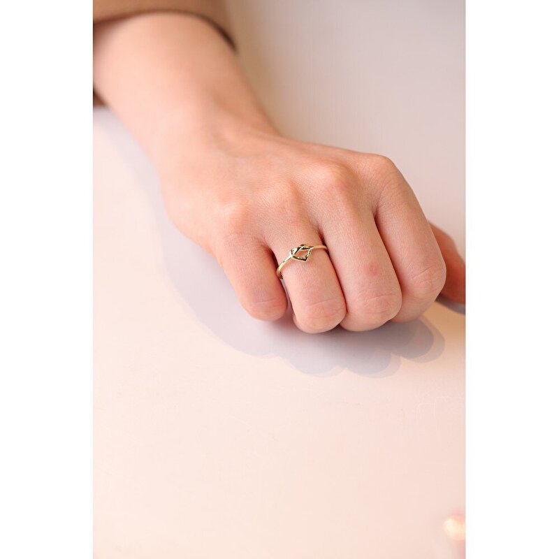 8 Ayar Sarı Altın Kalp Figürlü Yüzük