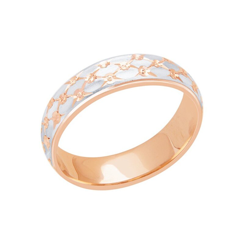 14 Ayar Beyaz-Rose Altın Modern Alyans