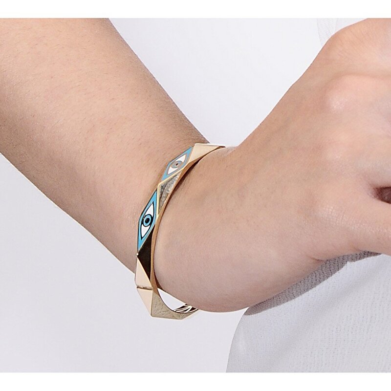 14 Ayar Sarı Altın Nazar Boncuğu Kelepçe Bilezik