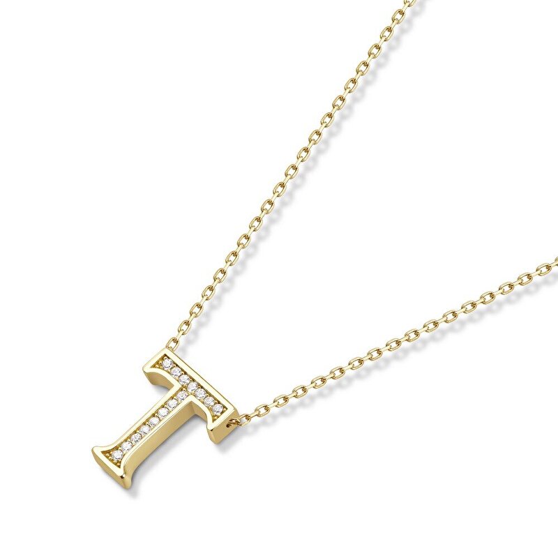 14 Ayar Sarı Altın T Harf Kolye