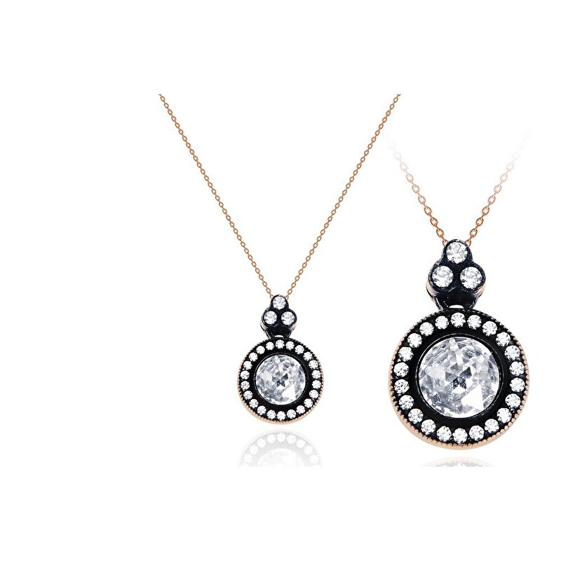 8 Ayar Rose Altın Elmas Görünümlü Kolye