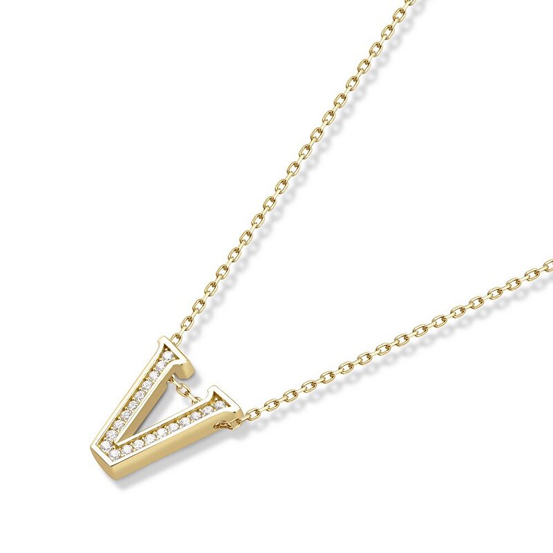 14 Ayar Sarı Altın V Harf Kolye