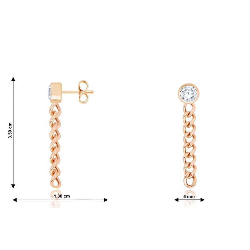 14 Ayar Rose Altın Sallantılı Zincir Küpe