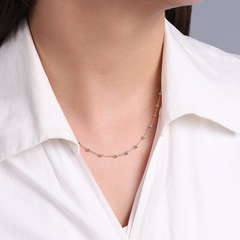 14 Ayar 3 Renkli Altın Dorika Zincir Kolye