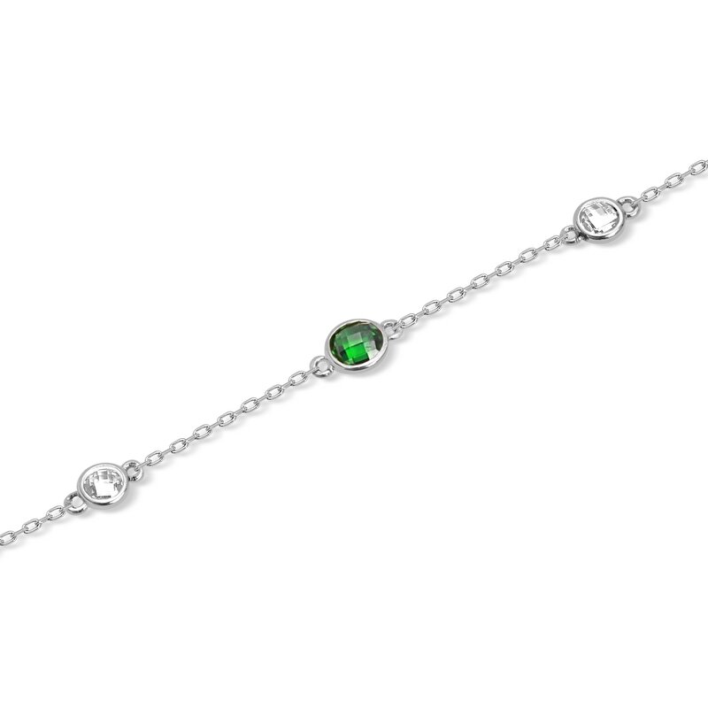 14 Ayar Beyaz Altın Yeşil Taşlı Halhal