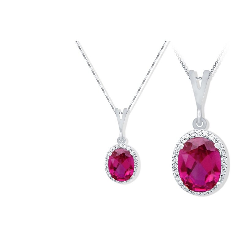 14 Ayar Beyaz Altın Pembe Taşlı Kolye