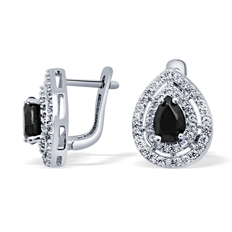 14 Ayar Beyaz Altın Siyah Taşlı Küpe