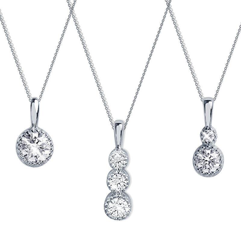 14 Ayar Beyaz Altın Tektaş Kolye