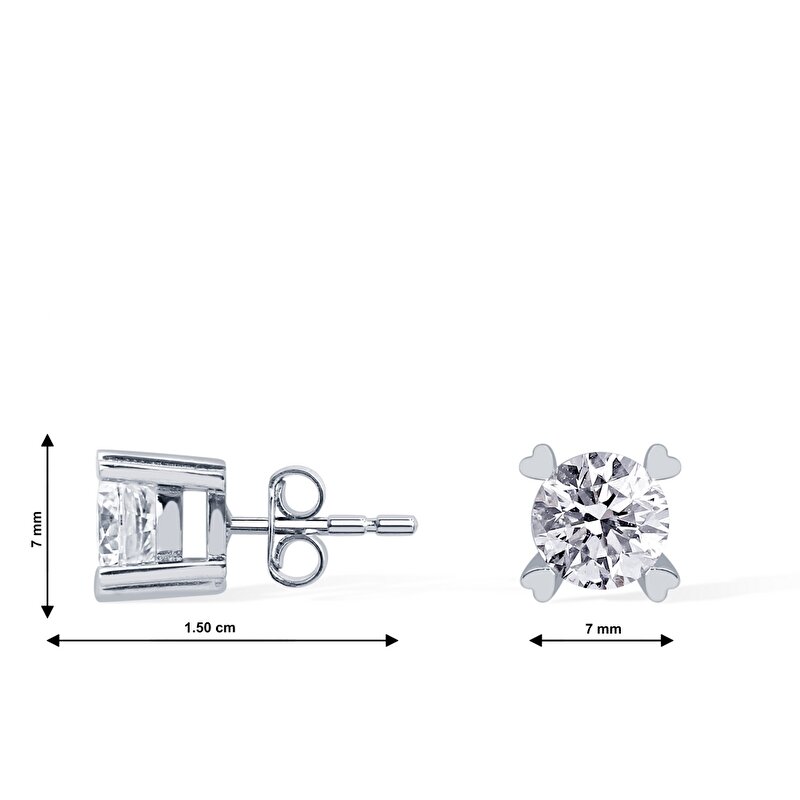 14 Ayar Beyaz Altın Tektaş Küpe