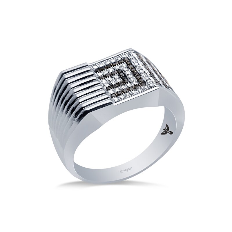 14 Ayar Beyaz-Siyah Altın Erkek Yüzük